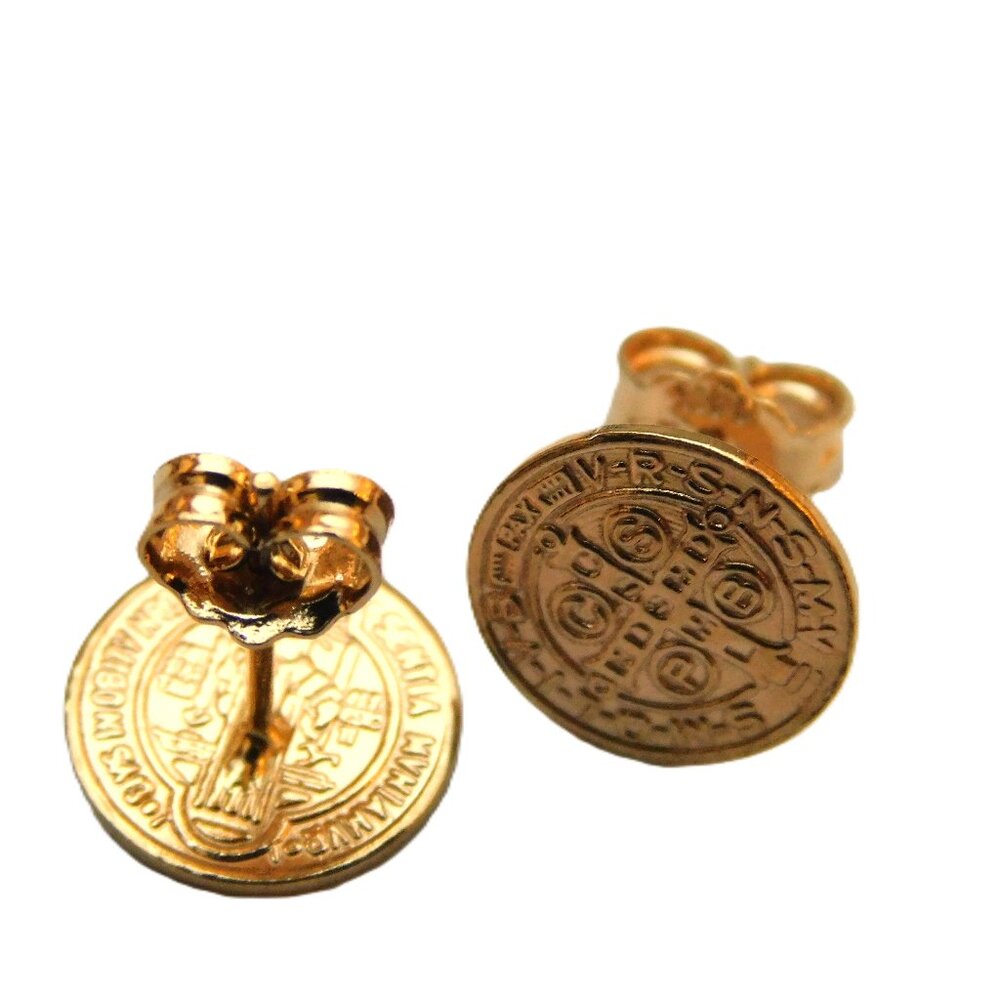 14K St. Benedict Stud Earrings (Cross) - Picture 5 of 6